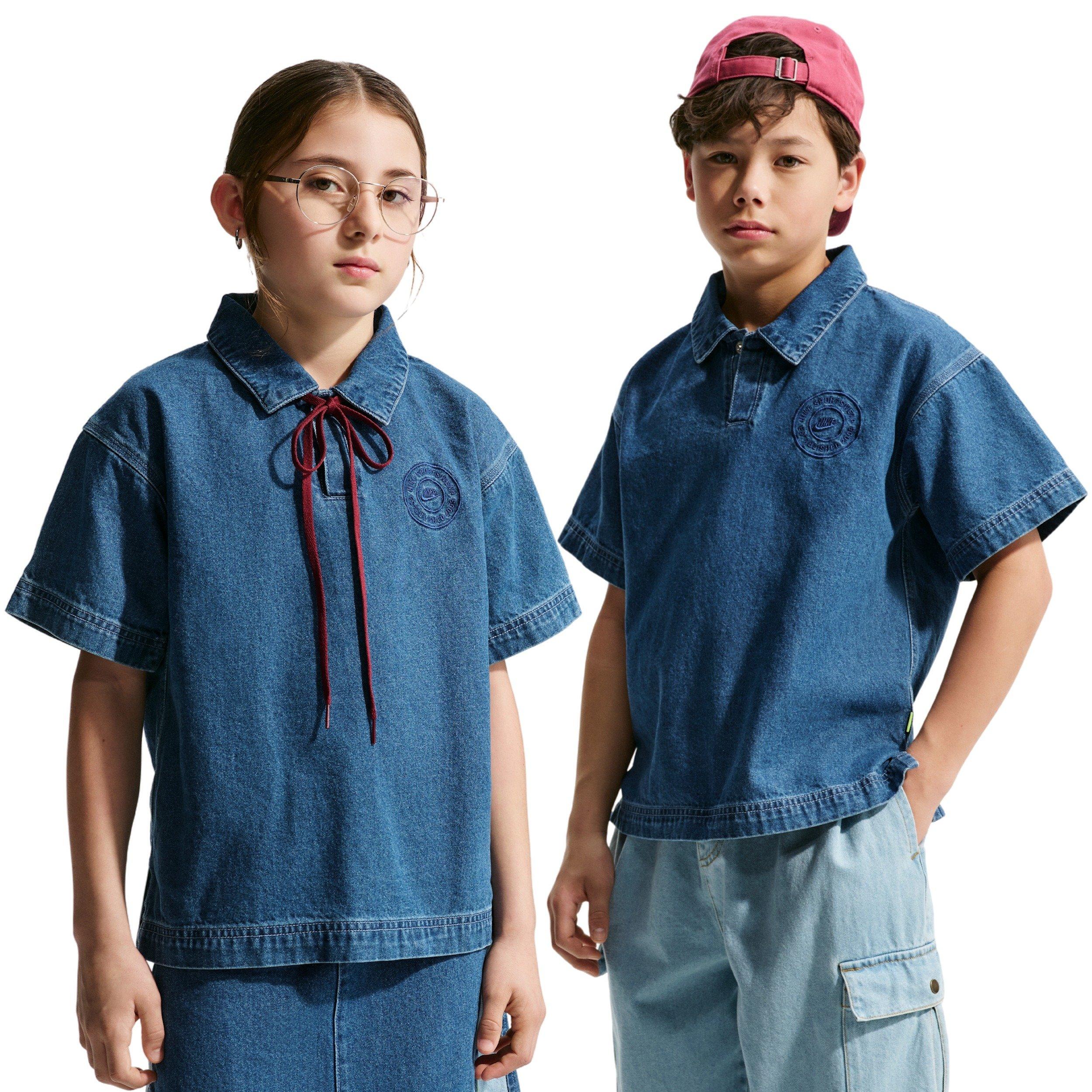 Nike Big Kids' Sportswear Collection Denim Short-Sleeve Polo - Navy/Blue - NAVY/BLUE DENIM